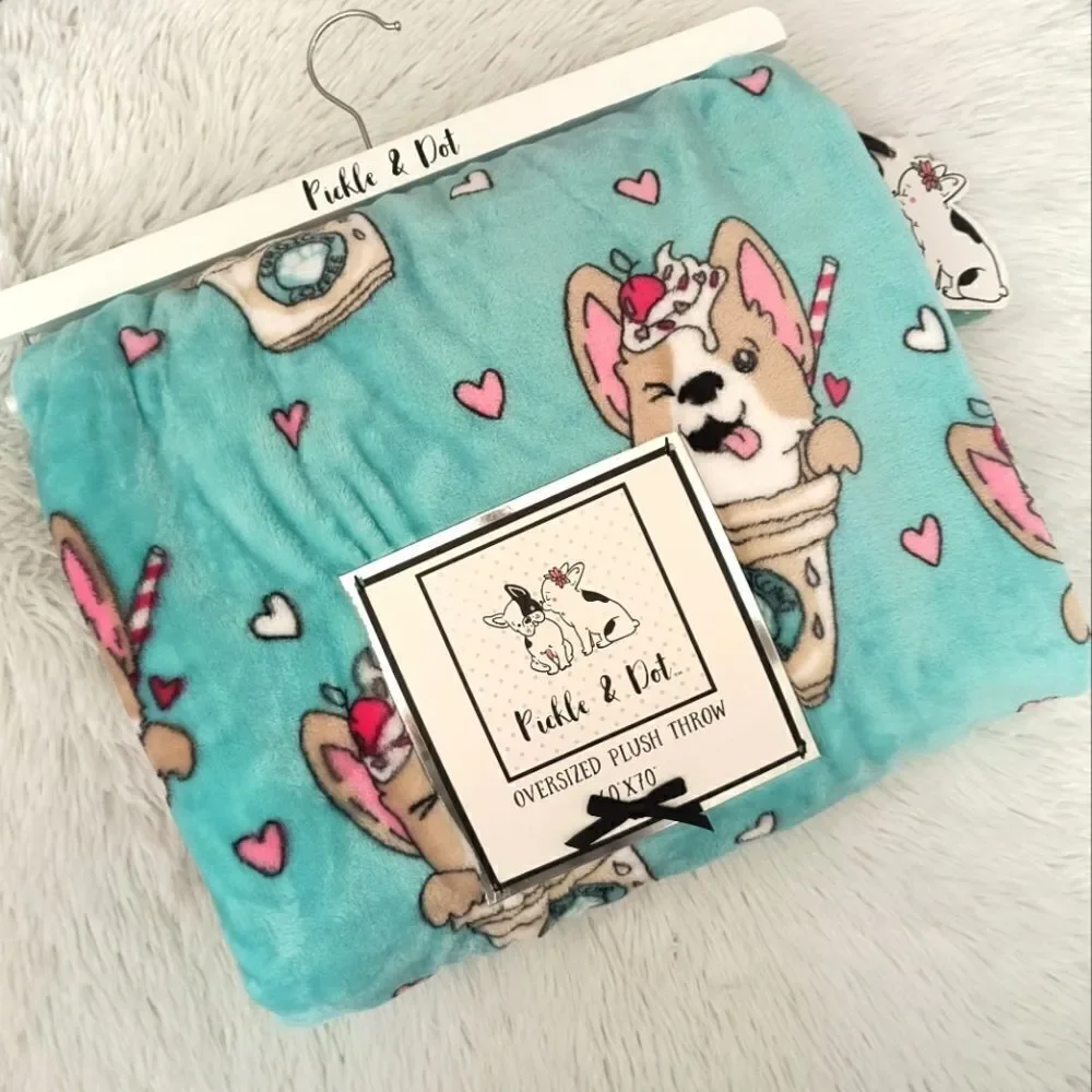 Pickle & Dot Corgi Corgiccino Coffee With Hearts Oversized Plush Throw 60